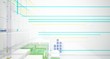 © SERGEYMANSUROV - Abstract white and colored gradient glasses interior from an array of cubes with window. 3D illustration and rendering.