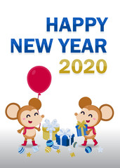 Happy New Year Greeting card 2020 with cute rats on white background.