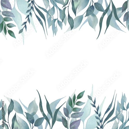 Green leaves background. Seamless border for design
