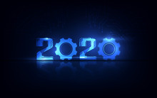 Happy New Year 2020 Celebration With Futuristic Technology Background, Countdown Concept