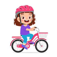 Canvas Print - happy cute kid girl riding bike smile