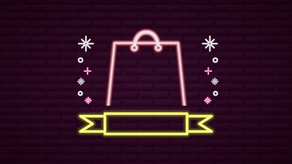 Sticker - wall with neon light shopping bag