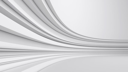 Curved wall with abstract geometry. White abstract architecture geometric background. 3d rendering