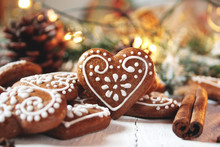 Christmas Gingerbread Cookies On White Background