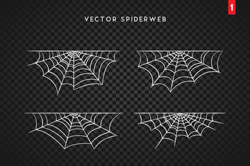 Wall Mural - cobweb set for halloween design, isolated on dark transparency background. vector illustration