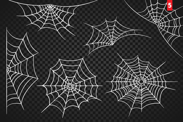 Wall Mural - cobweb set for halloween design, isolated on dark transparency background. vector illustration