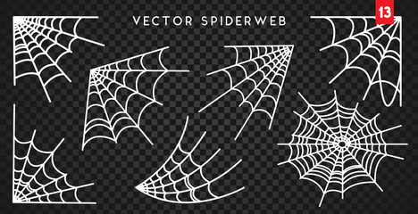 Wall Mural - cobweb set for halloween design, isolated on dark transparency background. vector illustration