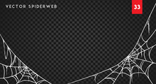 Halloween Cobweb And Spiders Isolated On Dark Transparency Background