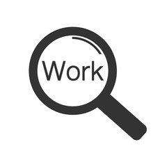 Job search icon with magnifying glass, Choose people for hire symbol. Job or employee logo, Recruitment agency vector illustration.