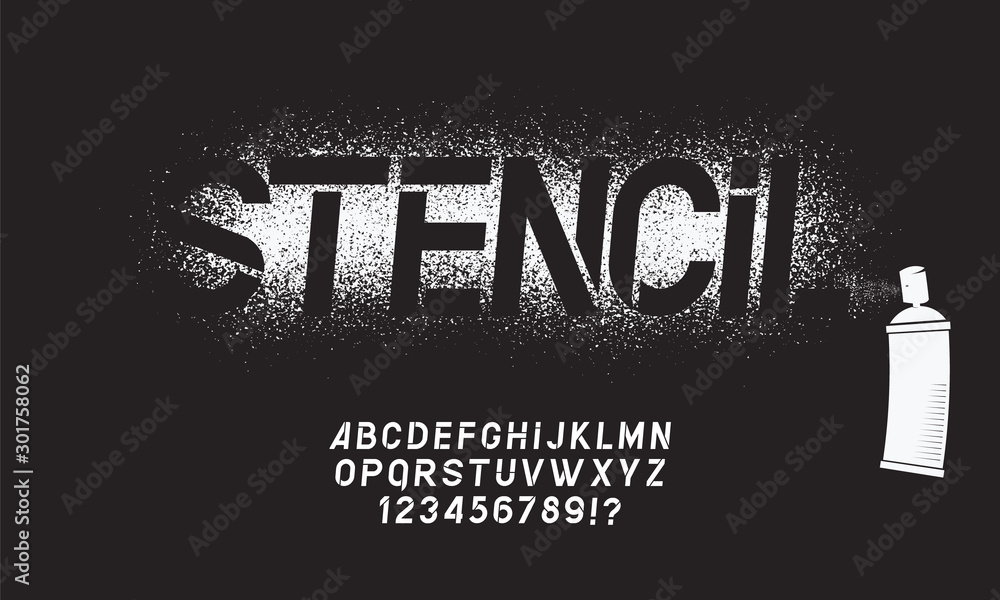 Stinky Lettering Stencil font. Graffiti spray painted alphabet, dirty textured lettering ...