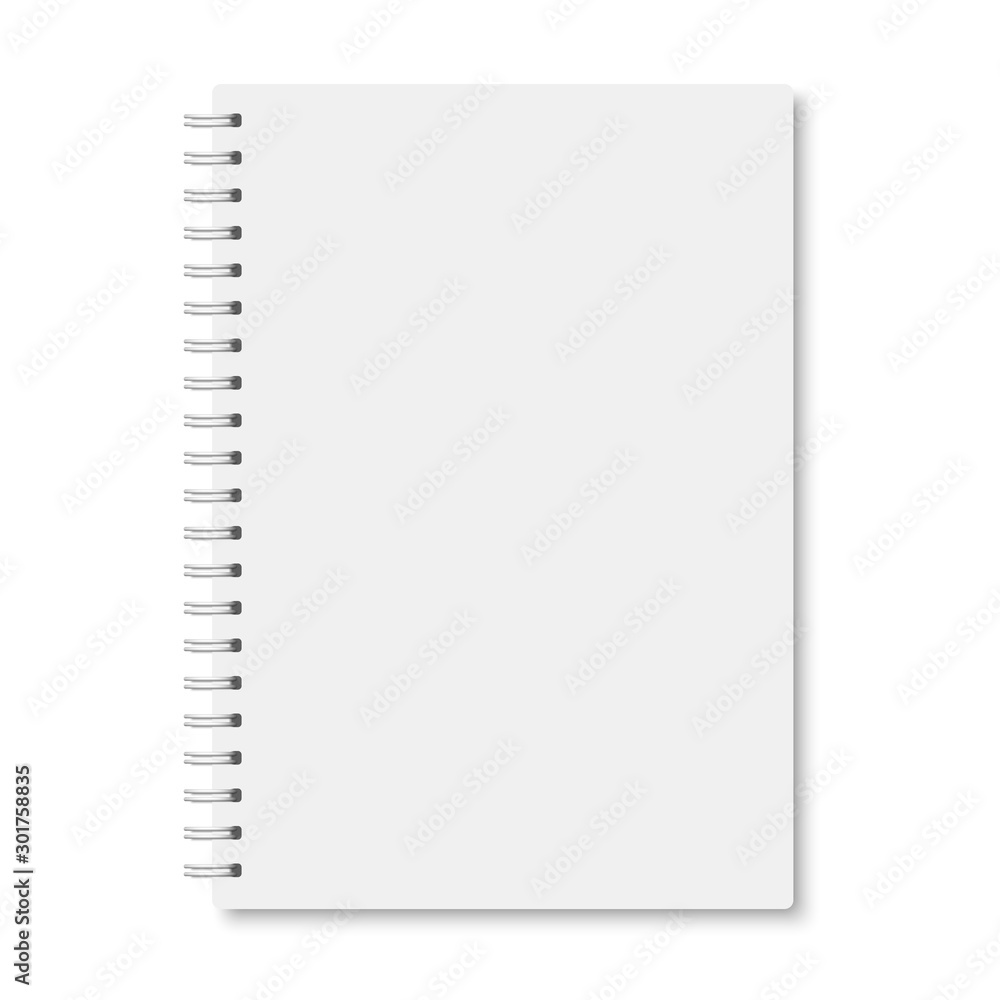 White realistic a5 notebook closed with shadows - obrazy, fototapety, plakaty 