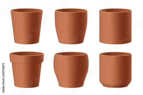Fotografía Set of realistic brown ceramic flower pots
