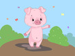 Cute funny pig cartoon clipart with background