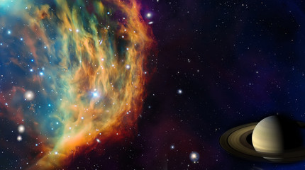 Fototapete - Space landscape of planet nebula and stars field