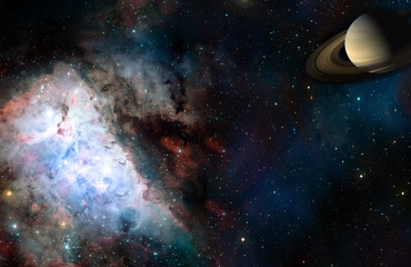 Fototapete - Space cosmic landscape of planet nebula and stars field