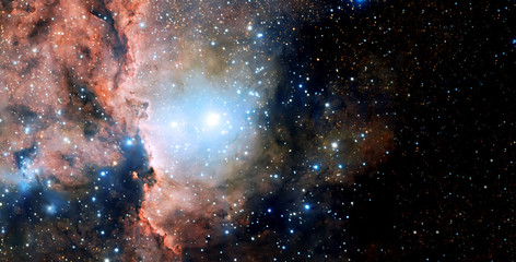 stars, dust and gas nebula in a far galaxy space background
