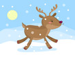 Cute reindeer running on the snow background