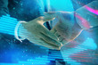 © Andrey - Multi exposure of hacking drawing on abstract background with two men handshake. Concept of data cyberpiracy