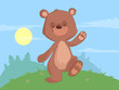 Cute baby bear walking in the forest cartoon
