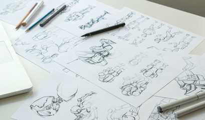 Wall Mural - animator designer development designing drawing sketching development creating graphic pose characte