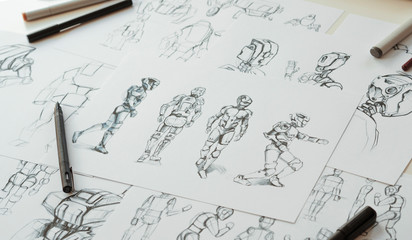 Wall Mural - animator designer development designing drawing sketching development creating graphic pose characte