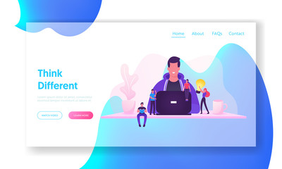 Wall Mural - it worker at workplace website landing page. programmer coder developer or software engineer sitting