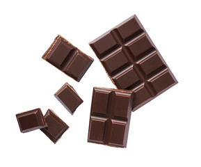 Dark chocolate isolated on white background, top view.