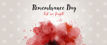 Remembrance Day Background With Watercolor Painted Poppy.