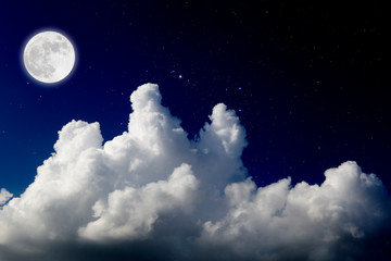 Wall Mural - full moon with starry and clouds background. romantic night.