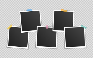 vector photo frame mockup design. super set photo frame on sticky tape isolated on transparent backg