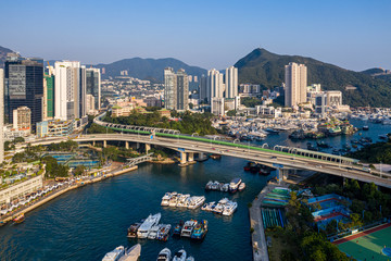 Canvas Print - Aerial view of Aberdeen Typhoon Shelters and Ap Lei Chau, Hong Kong