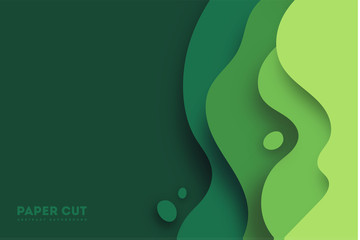 Wall Mural - green abstract paper carve background.paper art style of nature concept design.vector illustration. 