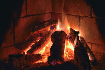 fire in fireplace, logs, north medelpad, sweden