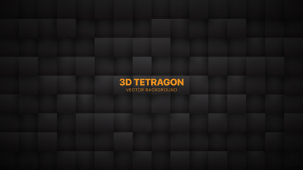 Wall Mural - 3d vector tetragonal blocks dark gray abstract background. science technology squares grid structure