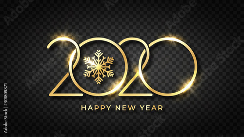 Happy New 2020 Year Shiny Gold Text And Snowflake With