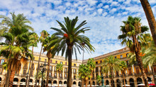 Generic View Of The Old Plaça Reial Town Square Or Plaza Showing The Traditional Architecture Of The Spanish Barcelona