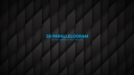 Poster - 3D Vector Parallelogram Structure Conceptual Sci-Fi Abstract Dark Background. Science Technological Rhombus Pattern Black Wallpaper. Three Dimensional Tech Clear Blank Subtle Textured Backdrop