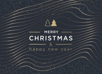 Merry Christmas and Happy New Year lettering greeting card or invitation template. Vector Illustration