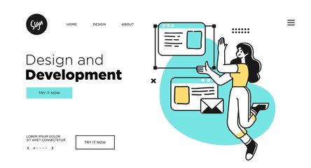 Wall Mural - designing developing and programming technologies concept. web page template with modern outline vec