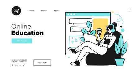 Wall Mural - online education concept. web page templates for education courses. outline vector style.