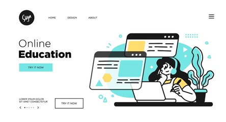 Wall Mural - online education concept. web page templates for education courses. outline vector style.