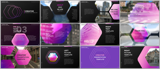 Minimal presentations design, portfolio vector templates with hexagonal design pink color pattern background. Multipurpose template for presentation slide, flyer leaflet, brochure cover, report.