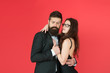 © be free - Love is in the air. Couple in love enjoy romantic relations. Bearded man and sexy woman in loving relations. Keeping up business relations. Relations and relationship