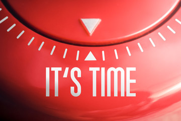 Poster - Macro of the Words IT'S TIME On A Flat Red Kitchen Egg Timer