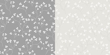Cherry Blossom Seamless Floral Pattern. Hand Drawn Texture White Flower Branch. Romantic Background For Fabric, Wedding Invitations, Textile, Wallpaper. Vector, Isolated On Grey And Beige Background
