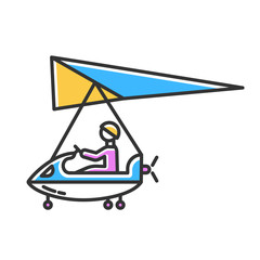 Sticker - Ultralight aviation color icon. Micro lighting. Air extreme sport. Microlight trick. Adrenaline recreation. Stunt flying. Ultra light aeroplane flights. Isolated vector illustration