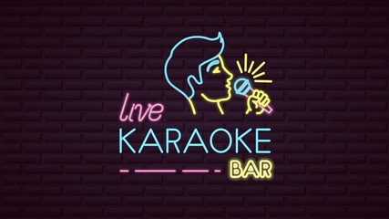 Canvas Print - wall with neon light karaoke label