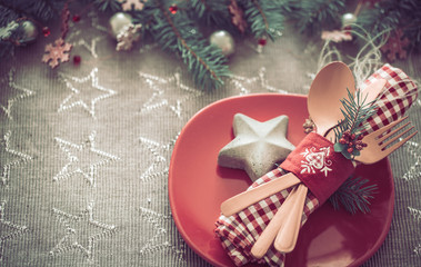 Wall Mural - Beautiful serving of Cutlery on the Christmas table.