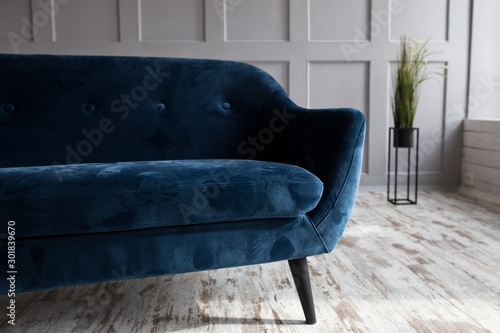 Corduroy Sofa In A Trendy Loft Interior In Blue Daylight Sunlight