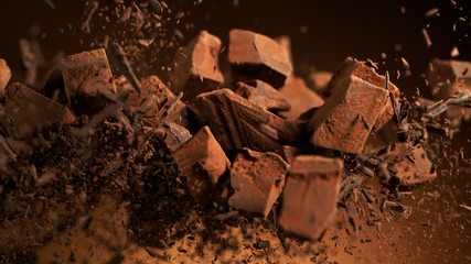 Poster - Flying pieces of crushed chocolate pieces